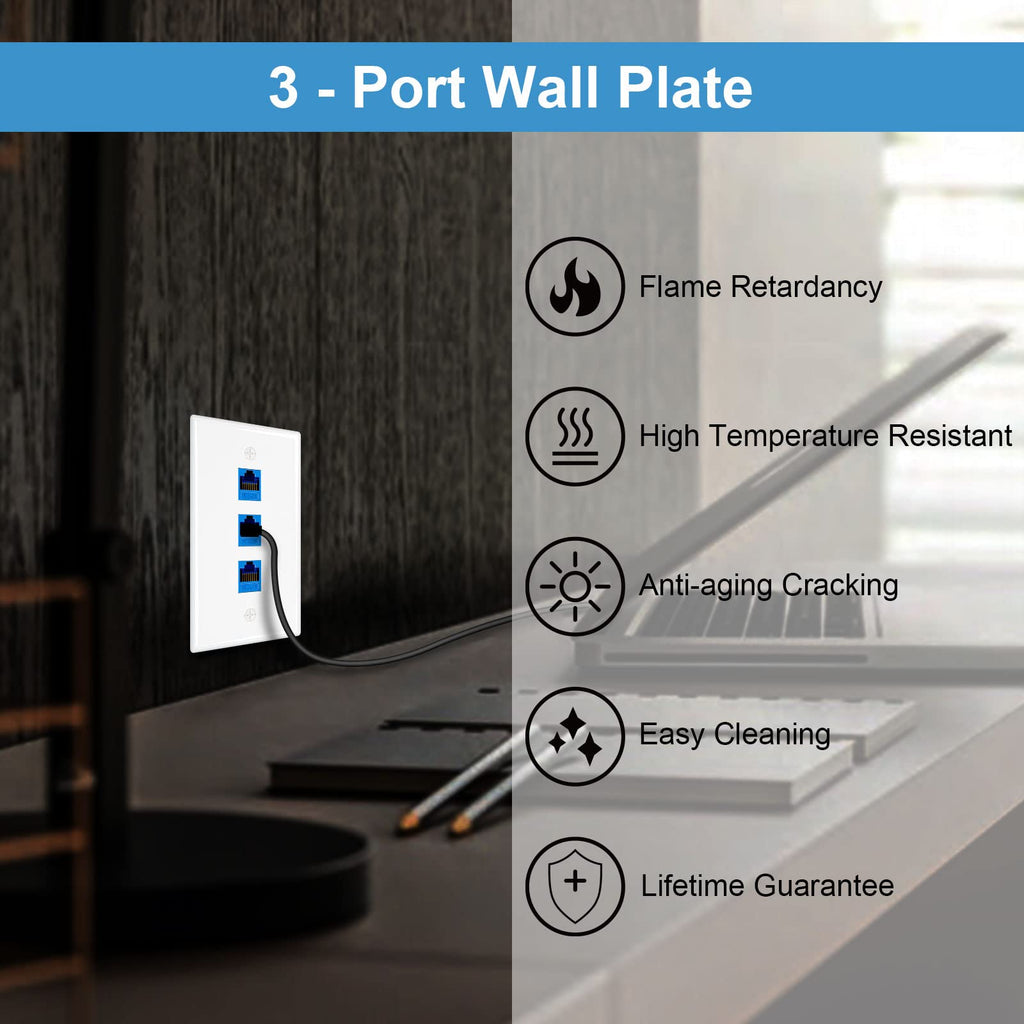 iwillink 3-Port Keystone Wall Plate 50-Pack, Ethernet Wall Plate