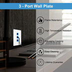 iwillink 3-Port Keystone Wall Plate 50-Pack, Ethernet Wall Plate