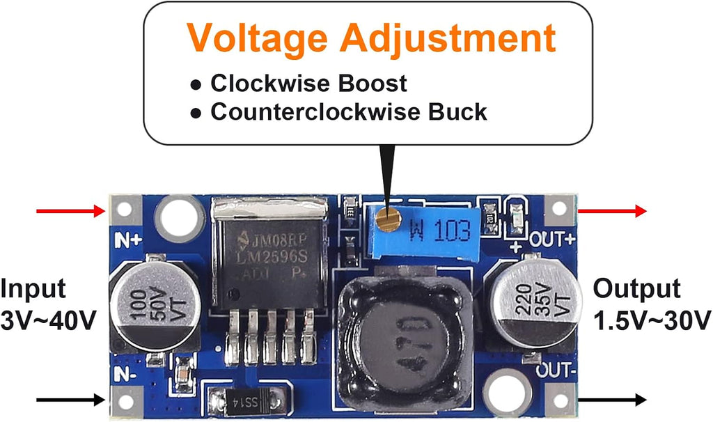 2Pcs LM2596 Power Converter Step Down Module DC to DC Buck Converter 3.2V-35V to DC1.25V-30V Voltage Regulator Power Supply Module LM2596S