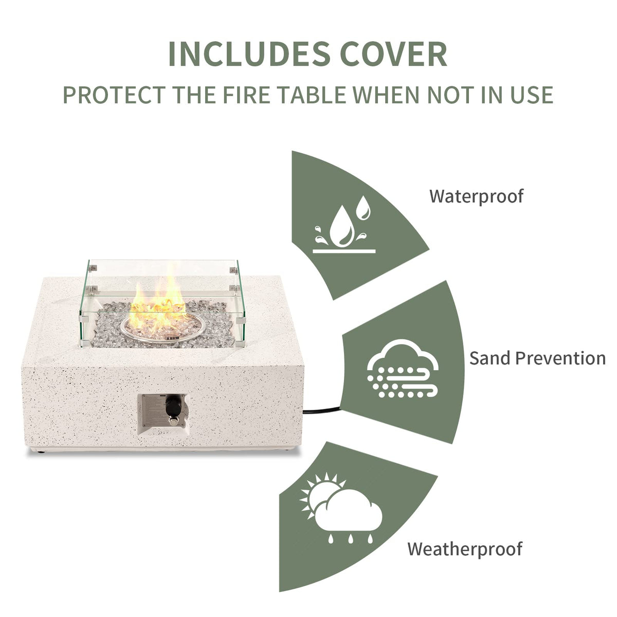 35-inch Outdoor Fire Pit Table, Terrazzo White Square Fire Pits