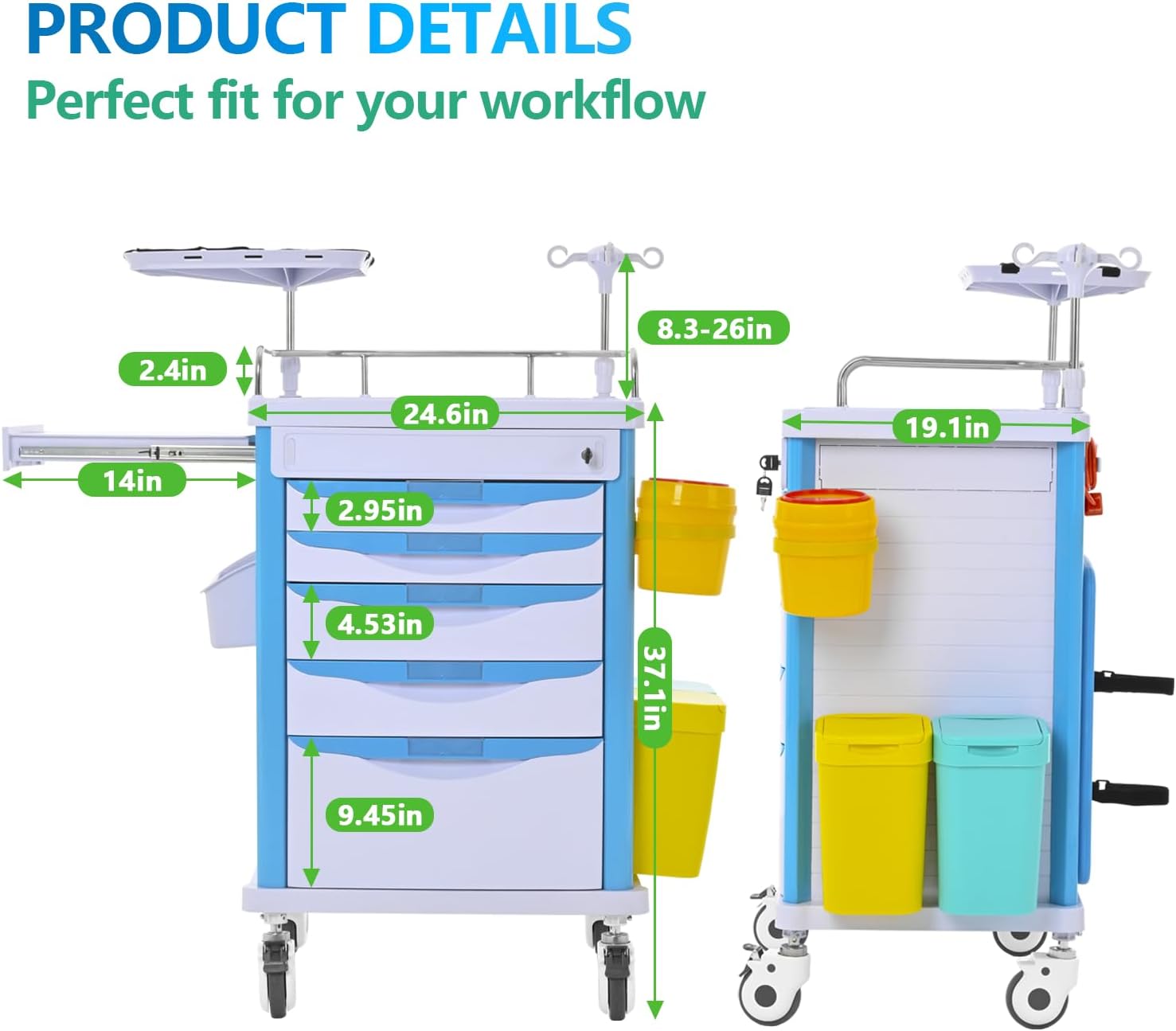 Medical Rolling Storage Crash Cart with Wheels & Drawers, Mobile Medical Cart with 5-Drawer, Medical Rolling Cart for