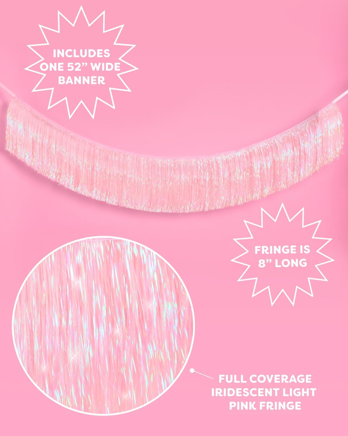 Party Decorations Light Pink Fringe Banner - 4 ft. | Bachelorette Party Supplies, Birthday Photo Booth, Bach Decor