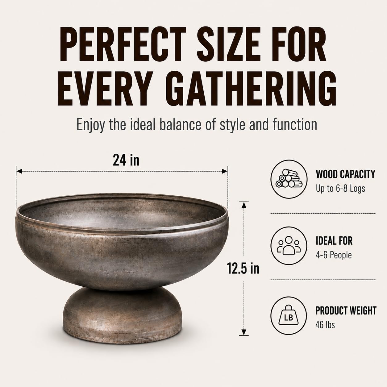 Liberty 24” Wood Burning Fire Pit Carbon Steel Outdoor Bowls