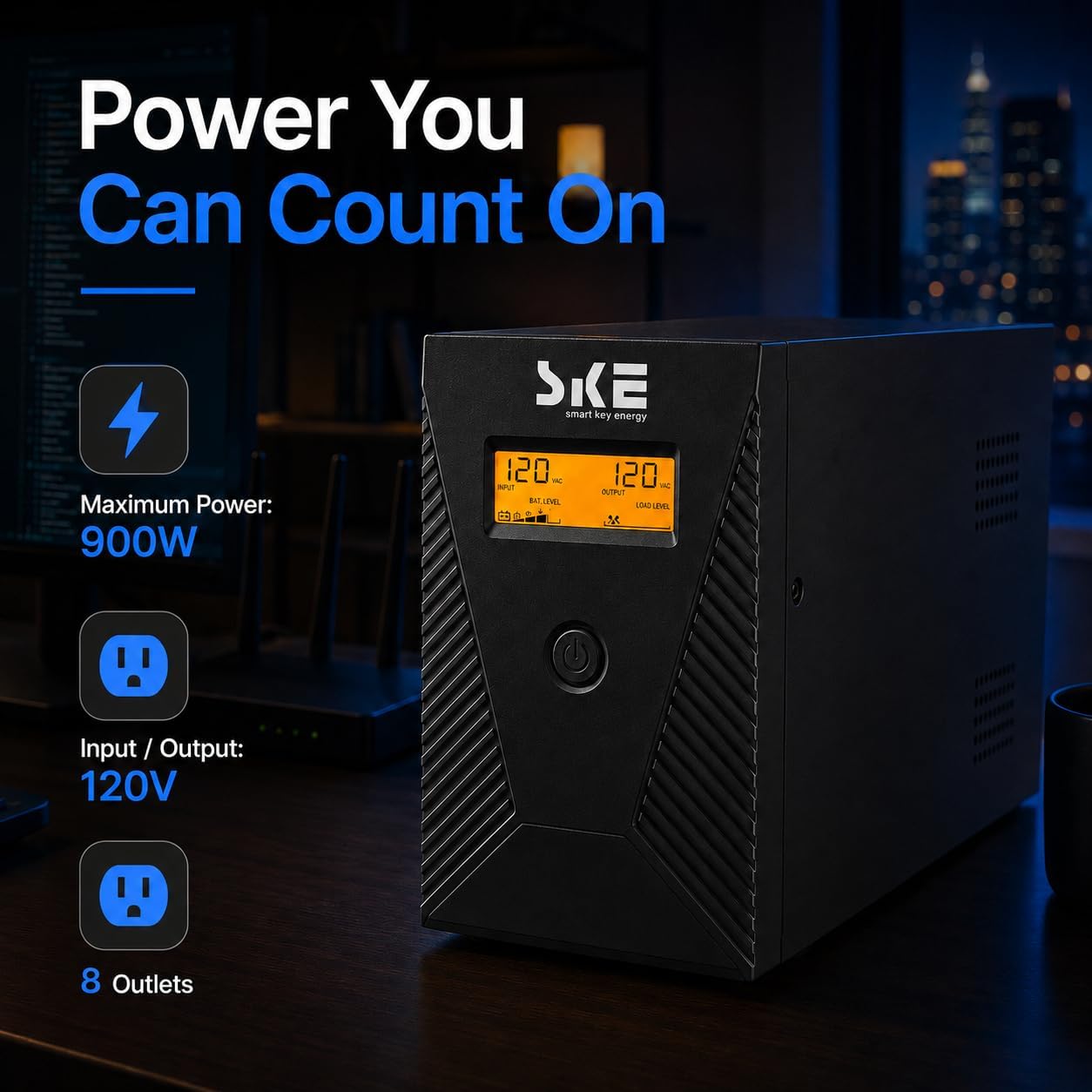 600VA/360W Ups Battery Backup and Surge Protector,Computer Uninterruptible Power Supply Units,SKE Ups Power Supply