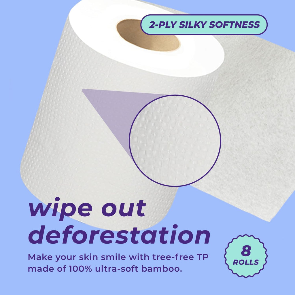 PFAS-Free Bamboo Toilet Paper, 2-Ply, 8 Rolls, 320 Sheets Each