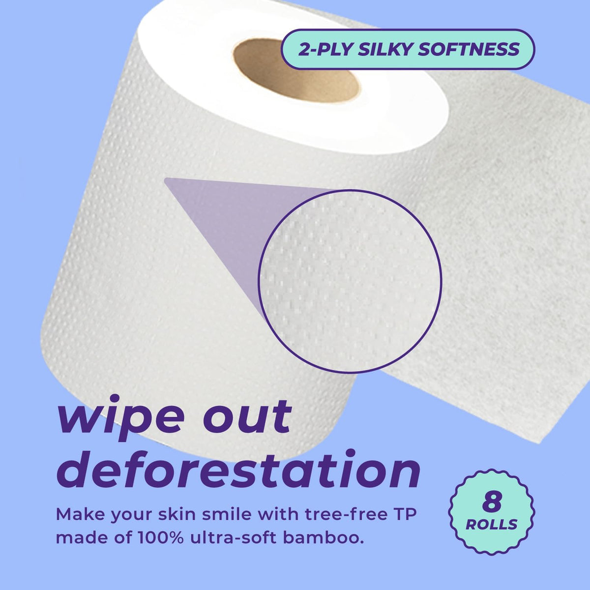 PFAS-Free Bamboo Toilet Paper, 2-Ply, 8 Rolls, 320 Sheets Each