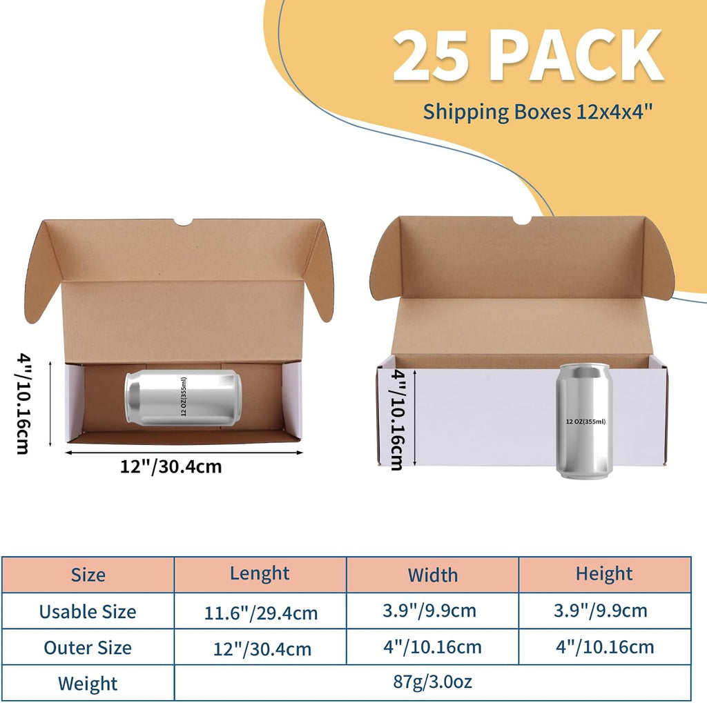 12x4x4 White Shipping Boxes Set of 25, Corrugated Cardboard Mailer Boxes for Packaging Small Business Mailing Gifts