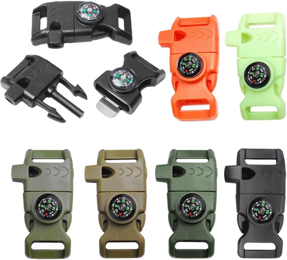5/8" Compass Whistle Buckle Plastic Paracord Bracelet Outdoor Camping Emergency Survival Travel Kits