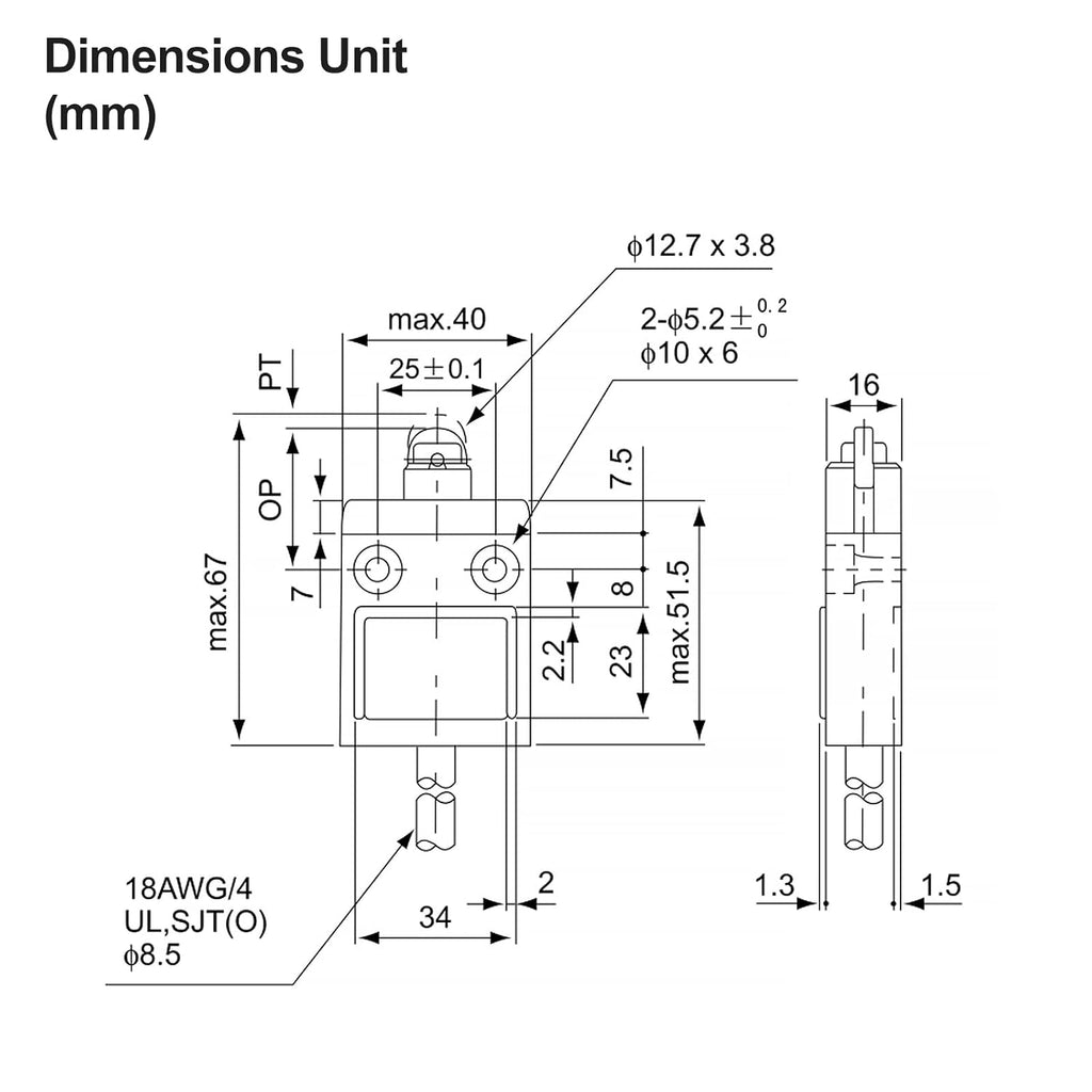 BAOMAIN BM-3102 Limit Switch, Parallel Roller Plunger, SPDT, 5A IP67