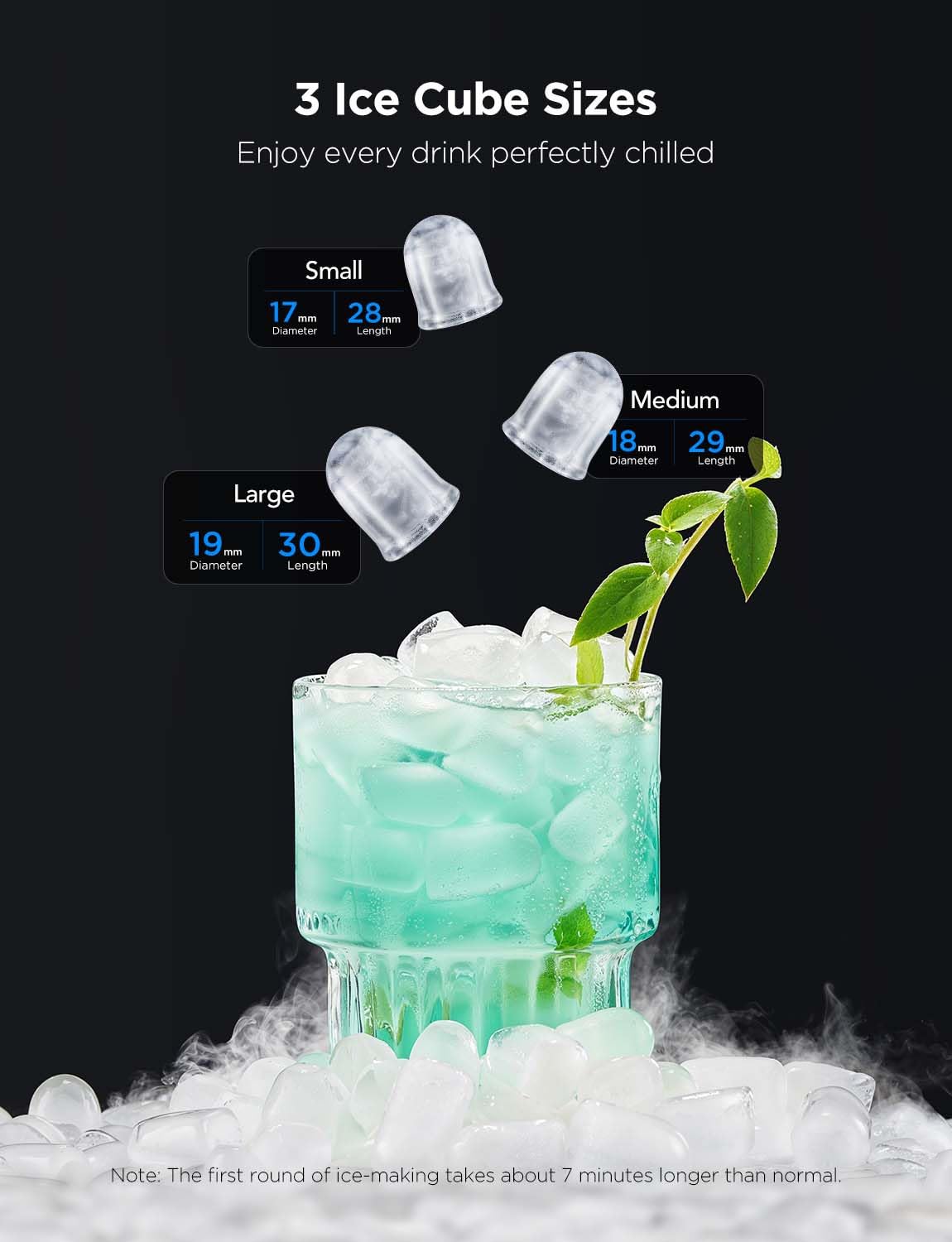Smart Ice Maker, 9 Ice Cubes in 6 Mins 3 Sizes, 26lbs/Day, Silver
