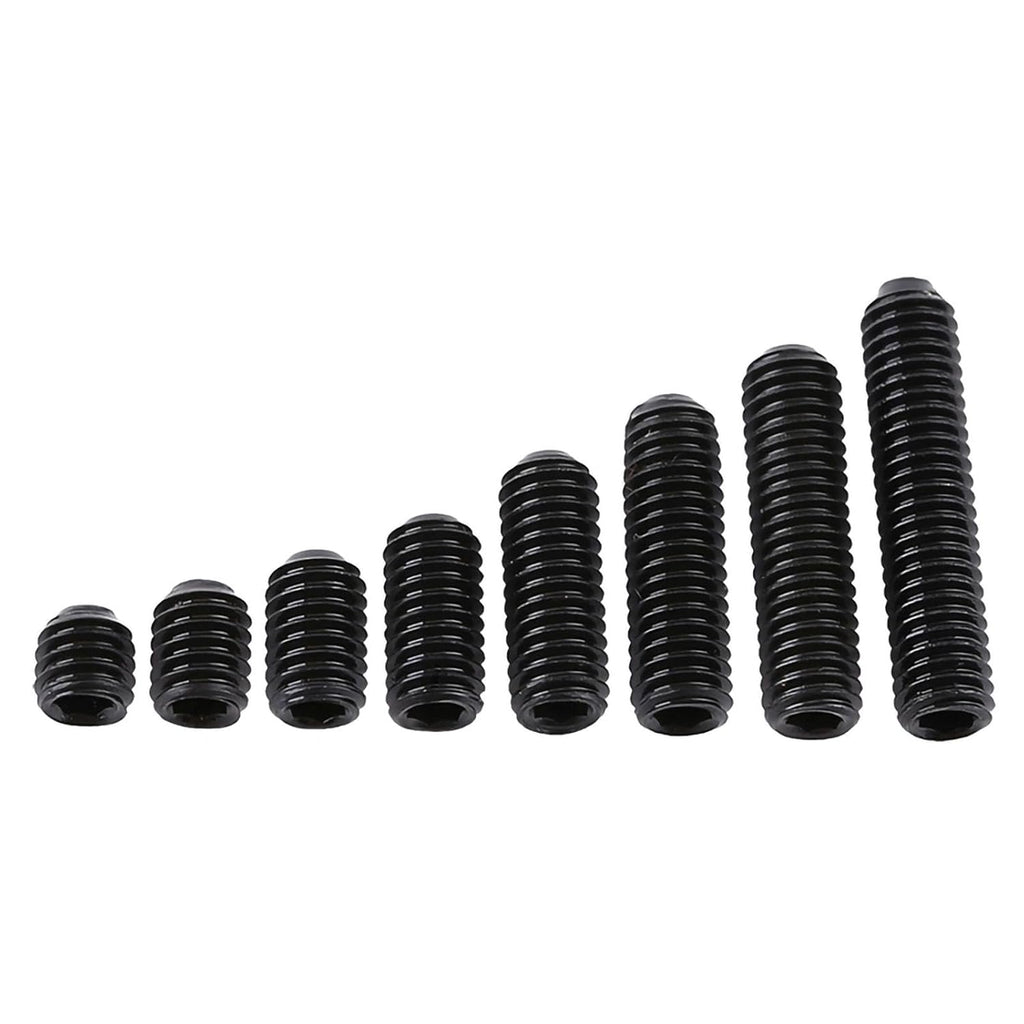 200Pcs M3 Set Screw, Carbon Steel Socket Cup Screw Kit, 8 Common Sizes Headless Hex Socket Screws Set for Fastening and Connecting Objects, Black Flat End