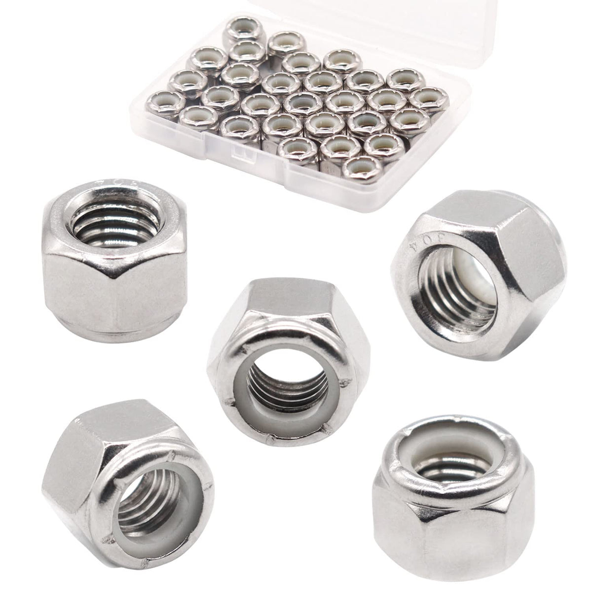 6# 32 Lock Nuts - Nylon Insert Hex LockNuts,304 Stainless Steel,Plain Finish (150 Pack)