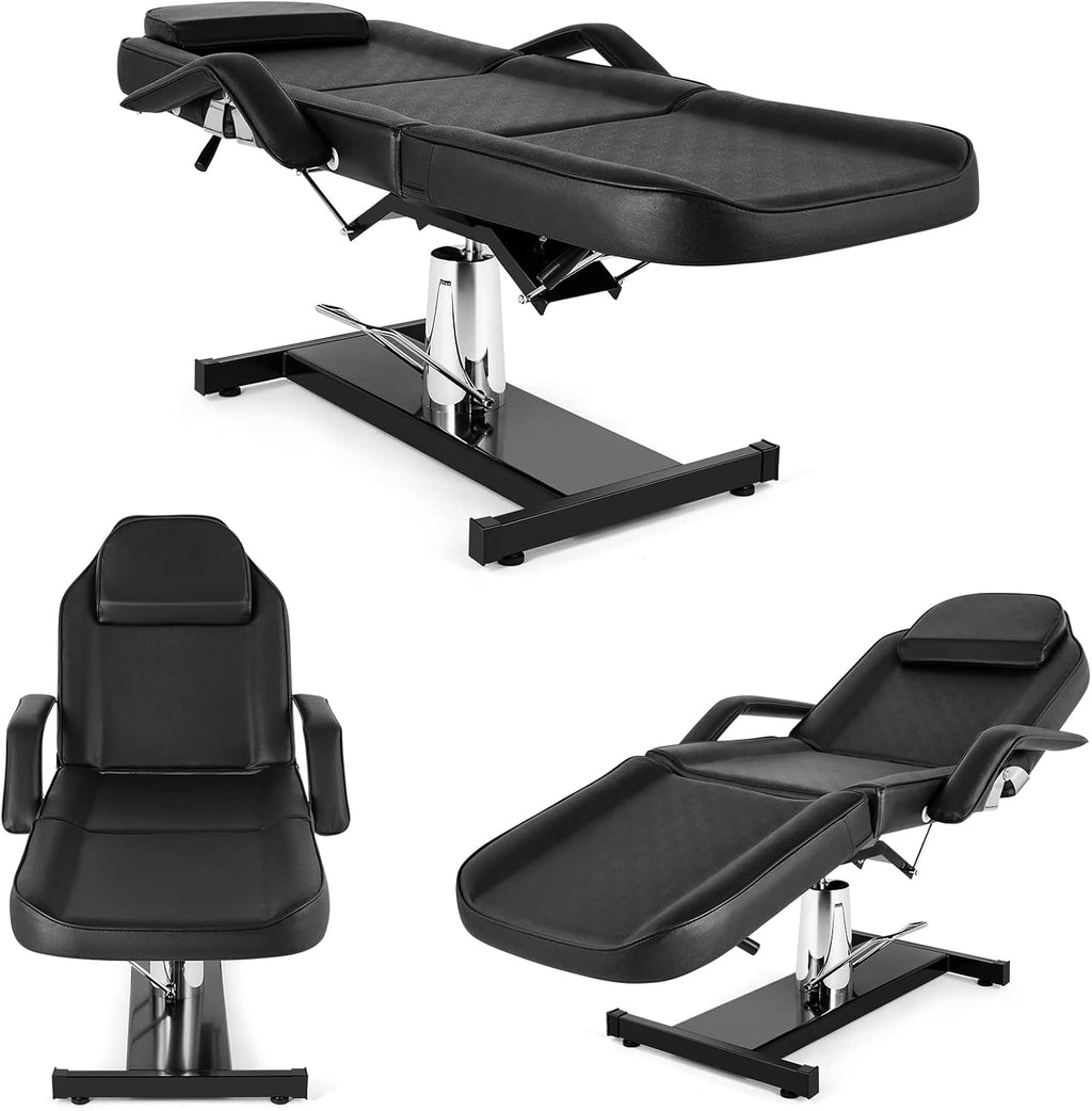Hydraulic Tattoo Chair Esthetician Bed, Multi-Purpose 3-Section Facial Bed Table, Adjustable Beauty Salon Spa Massage
