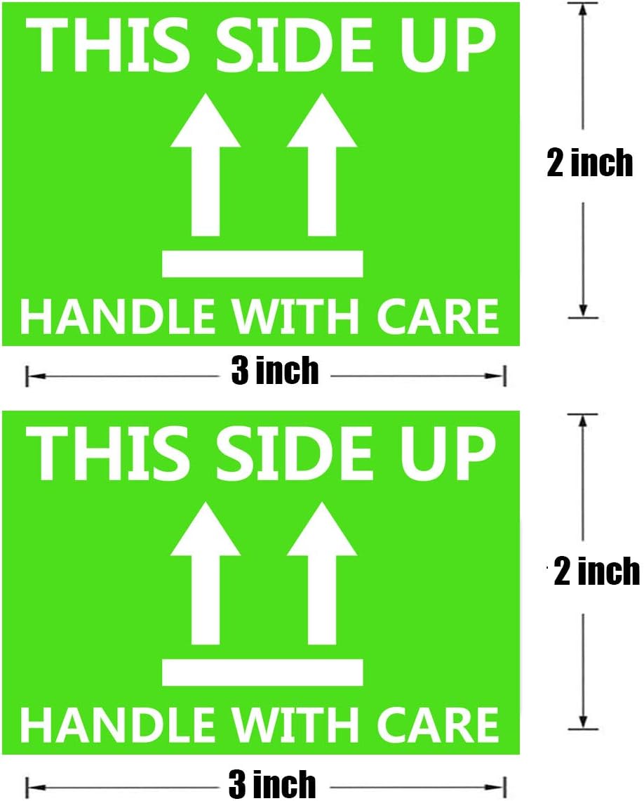This Side Up Fluorescent Shipping Label Stickers-2" X 3" This Side Up Warning Stickers for Shipping and Packing-300