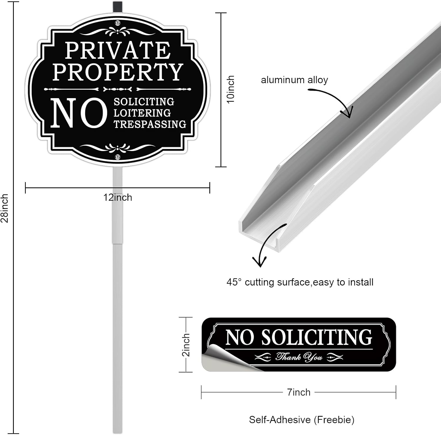 No Soliciting Sign for House with Metal Stake, 12" x 28" Private Property No Trespassing No Loitering Sign for Yard