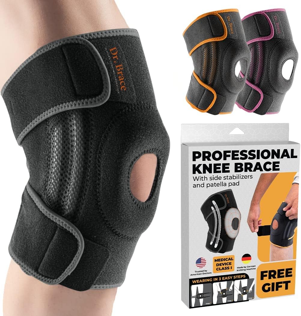 ELITE Knee Brace with Side Stabilizers & Patella Gel Pads for Maximum Knee Pain Support and fast recovery for men and