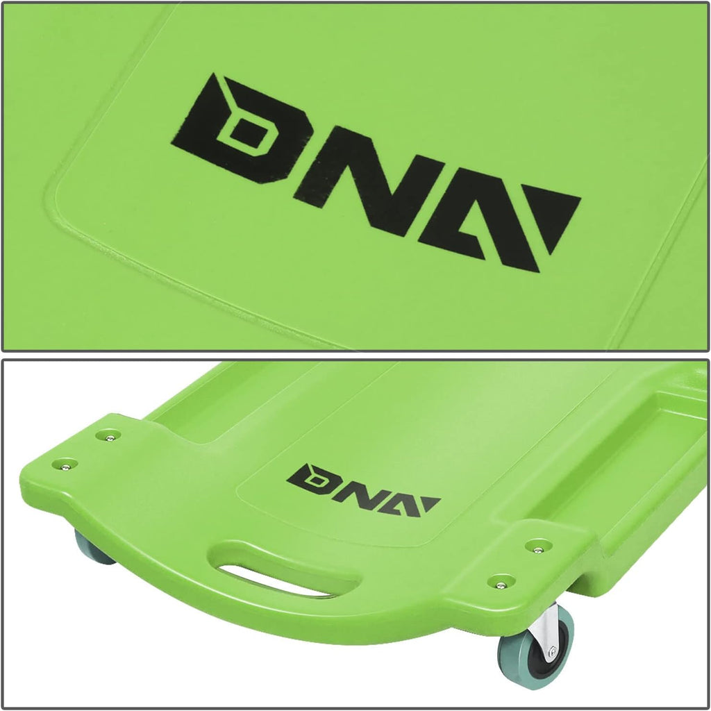 40Inch Low Profile Plastic Rolling Garage Shop Creeper with Padded Headrest,Tool Trays & 6pcs Casters,Green, TOOLS-00218