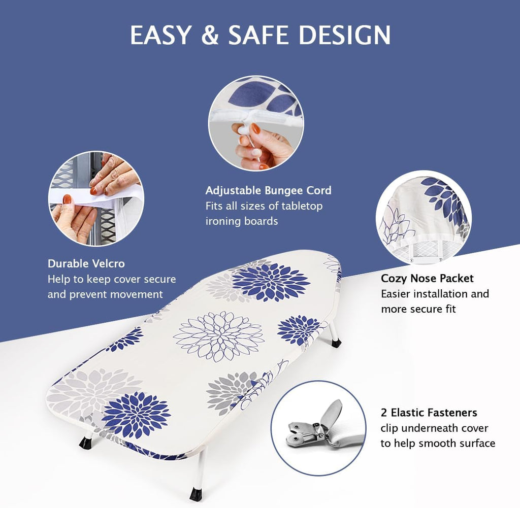 12.5"x32" Small Ironing Board Cover and Pad,Mini Iron Board Cover | 3-Layer Silicone Coated Cover with Pad,Elastic