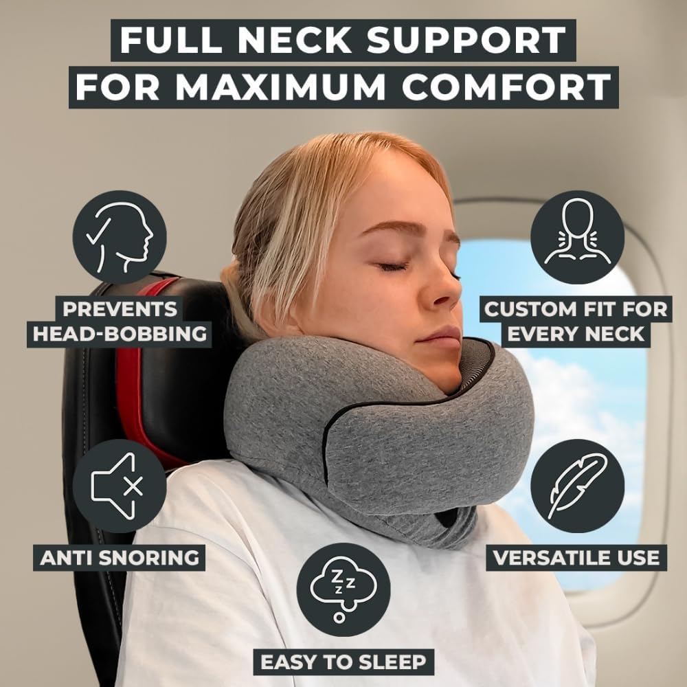 Neck Travel Pillow Memory Foam Neck Pillow for Comfort on Airplane Compact and Ergonomic Design for Travel, Car