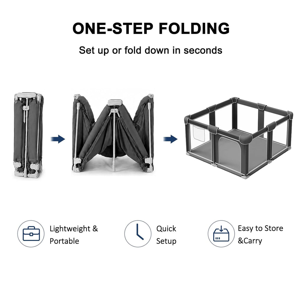 Foldable Playpen for Babies and Toddlers, 50"x50" Portable Play Yard with Mat, Kids Collapsible Play Pen with Sturdy