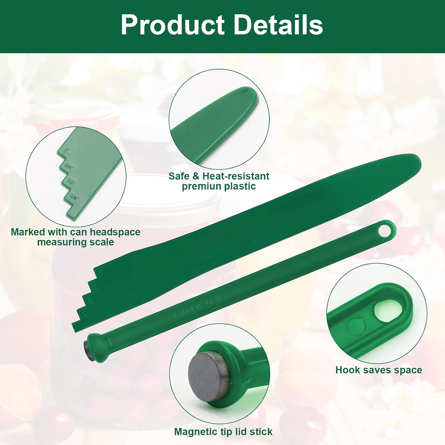 4P Canning Kits-Canning Magnetic Lid Lifter & Bubble Popper Headspace Tool