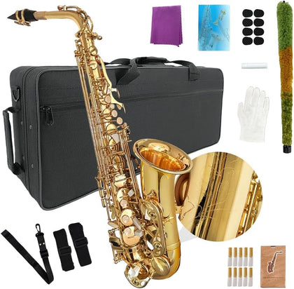 Alto Saxophone E Flat for Adults Student Sax Eb Alto Full Kit With Carrying Sax Case Mouthpiece Straps Reeds