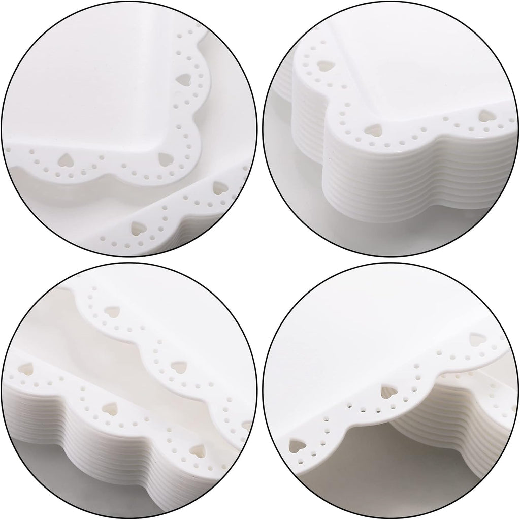 12 Pack White Plastic Serving Tray with Lace Rim, Rectangle Food Trays, Disposable Serving Platters and Trays for