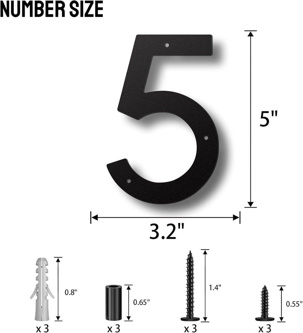 5 Inch Metal House Numbers, Stainless Steel for Outside, Mailbox Numbers | House Address Signs, Address Plaque