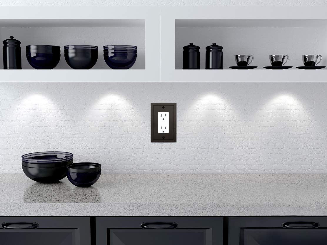 Modern Edge Decorative Wall Plate Switch Plate Outlet Cover, Durable Solid Zinc Alloy (Single Decorator 2PK, Matte Black)