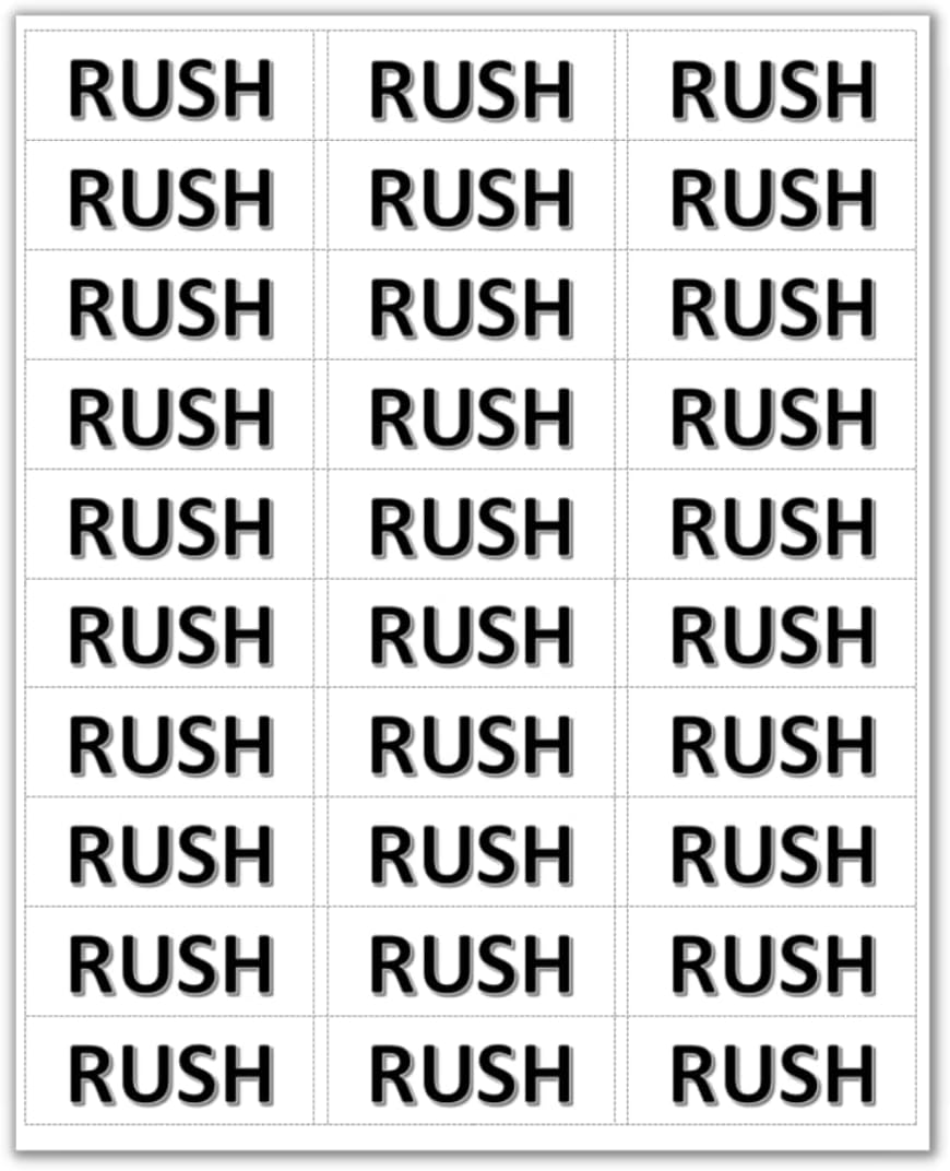 Pre Printed Labels - Rush - Warning Label Sticker - 150 Labels