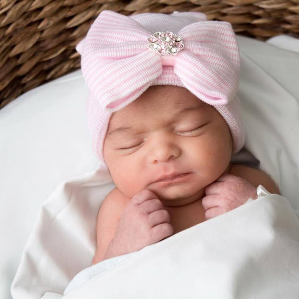 Cotton Newborn Baby Girl Hats with Bow 0-3 Months