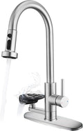 Pull Down Kitchen Faucet with Glass Rinser, 3 Spray Modes, Brushed Nickel
