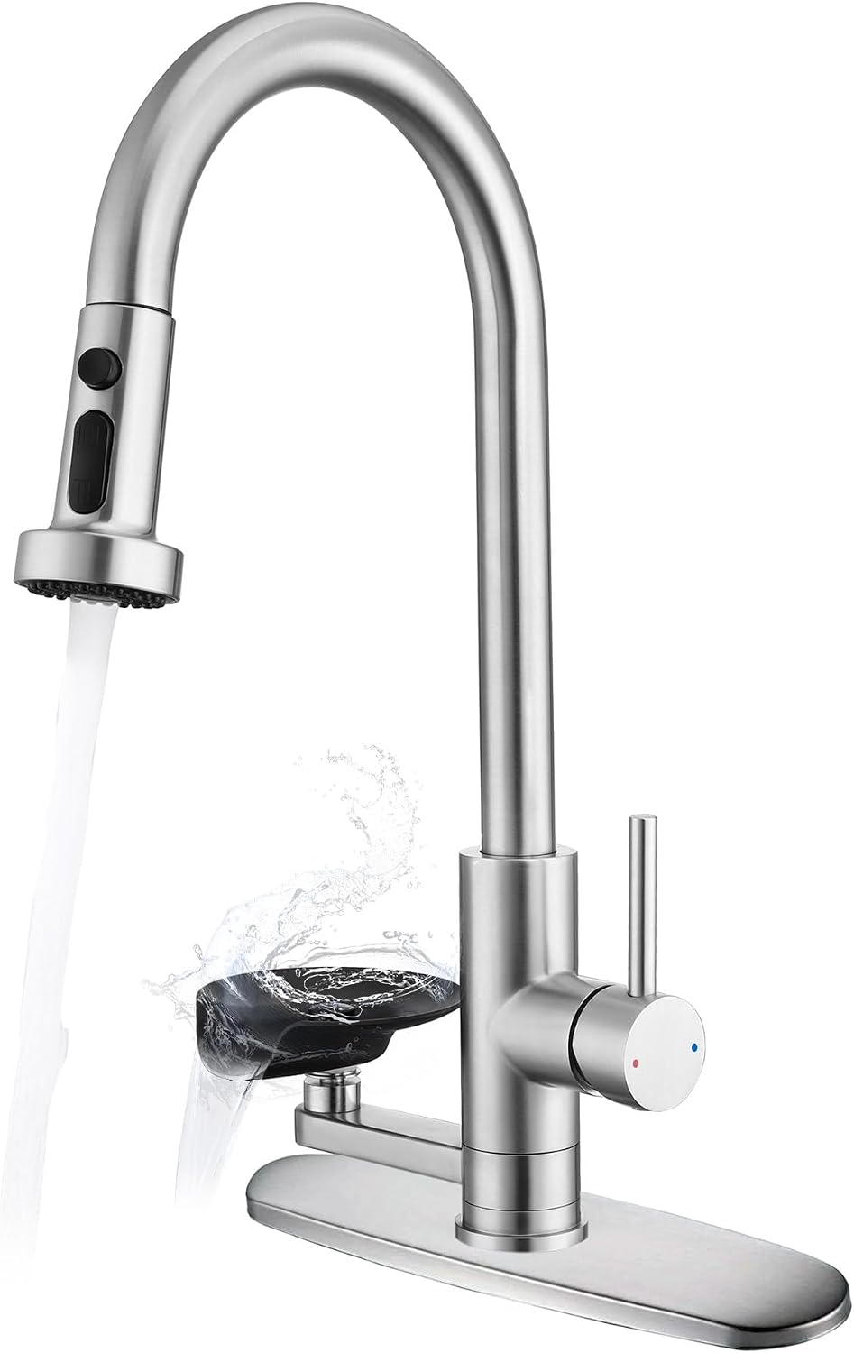 Pull Down Kitchen Faucet with Glass Rinser, 3 Spray Modes, Brushed Nickel