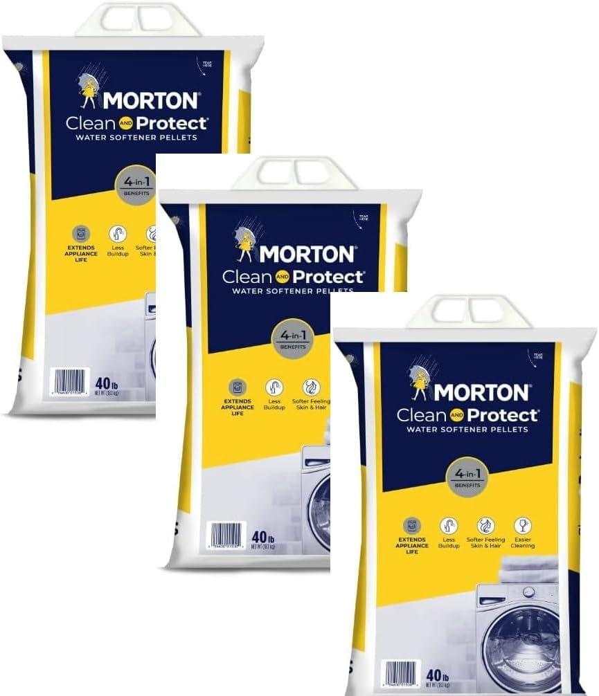 Morton Clean and Protect Water Softener Salt Pellets, 40 LB Bag (3), White