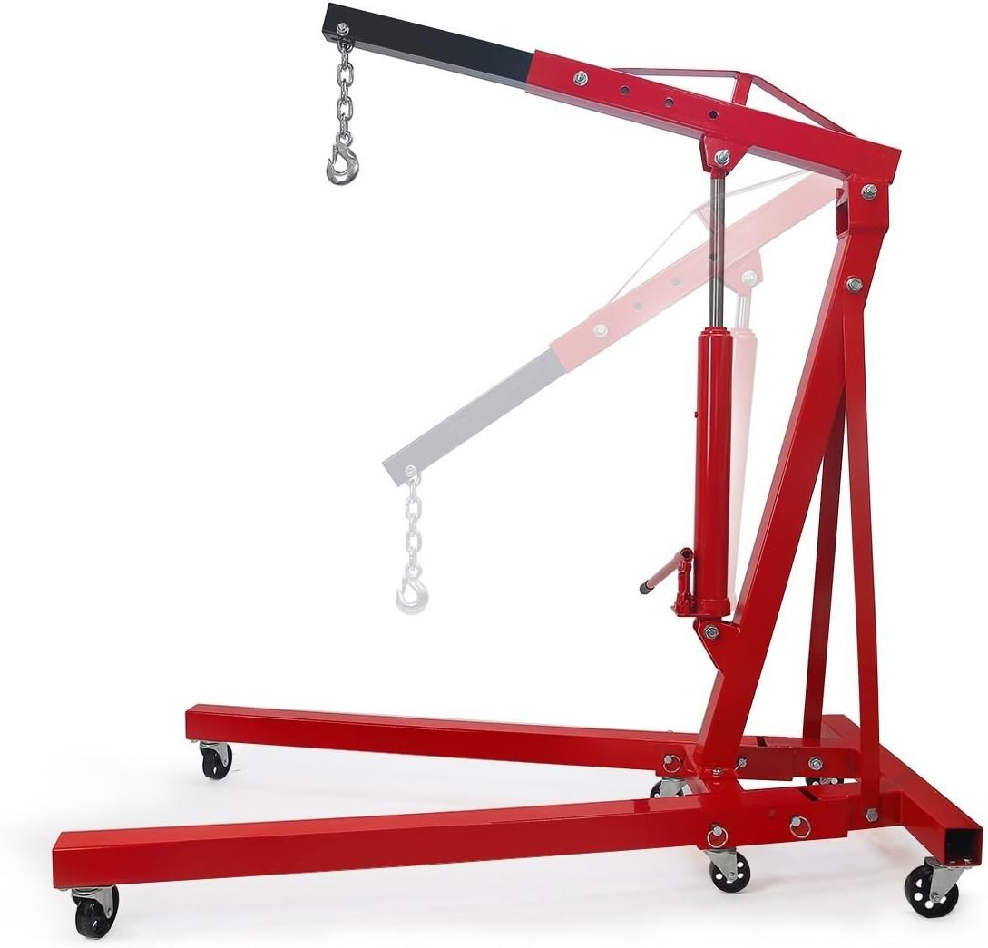 2 TON Engine Hoist Stand Cherry Picker Shop Crane Folding Engine Hoist Lift Garage Workshop Auto Repair, 4,000lbs