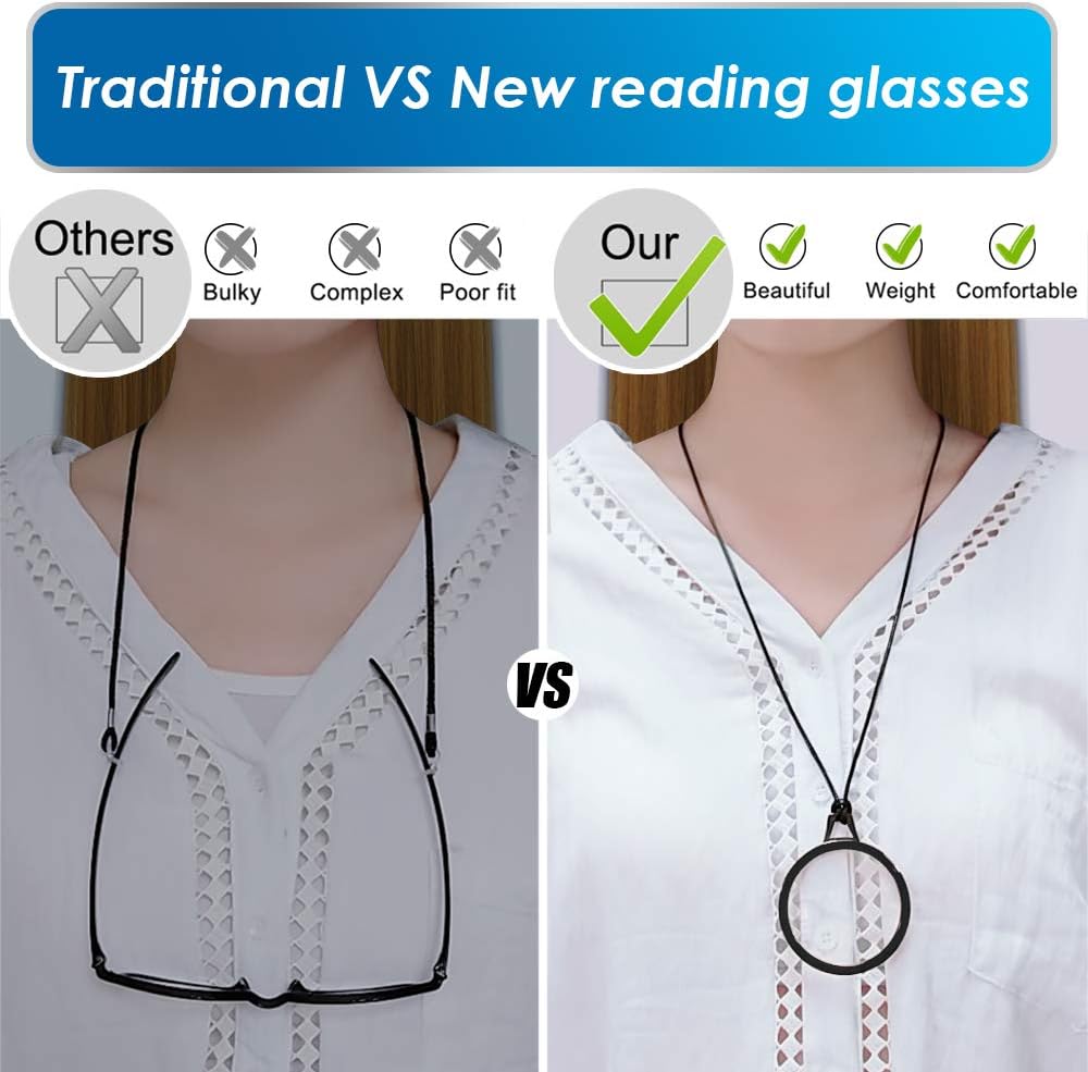Reading Glasses Pendant Necklace Readers Lightweight Portable Anti-loss Reading Glasses with Exquisite Case for Women