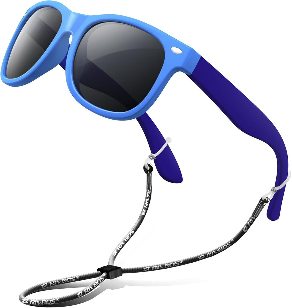 Kids Sunglasses Polarized UV400 TPE with Strap for Boys Girls RBK004 | Flexible rubber frame with UV protection and