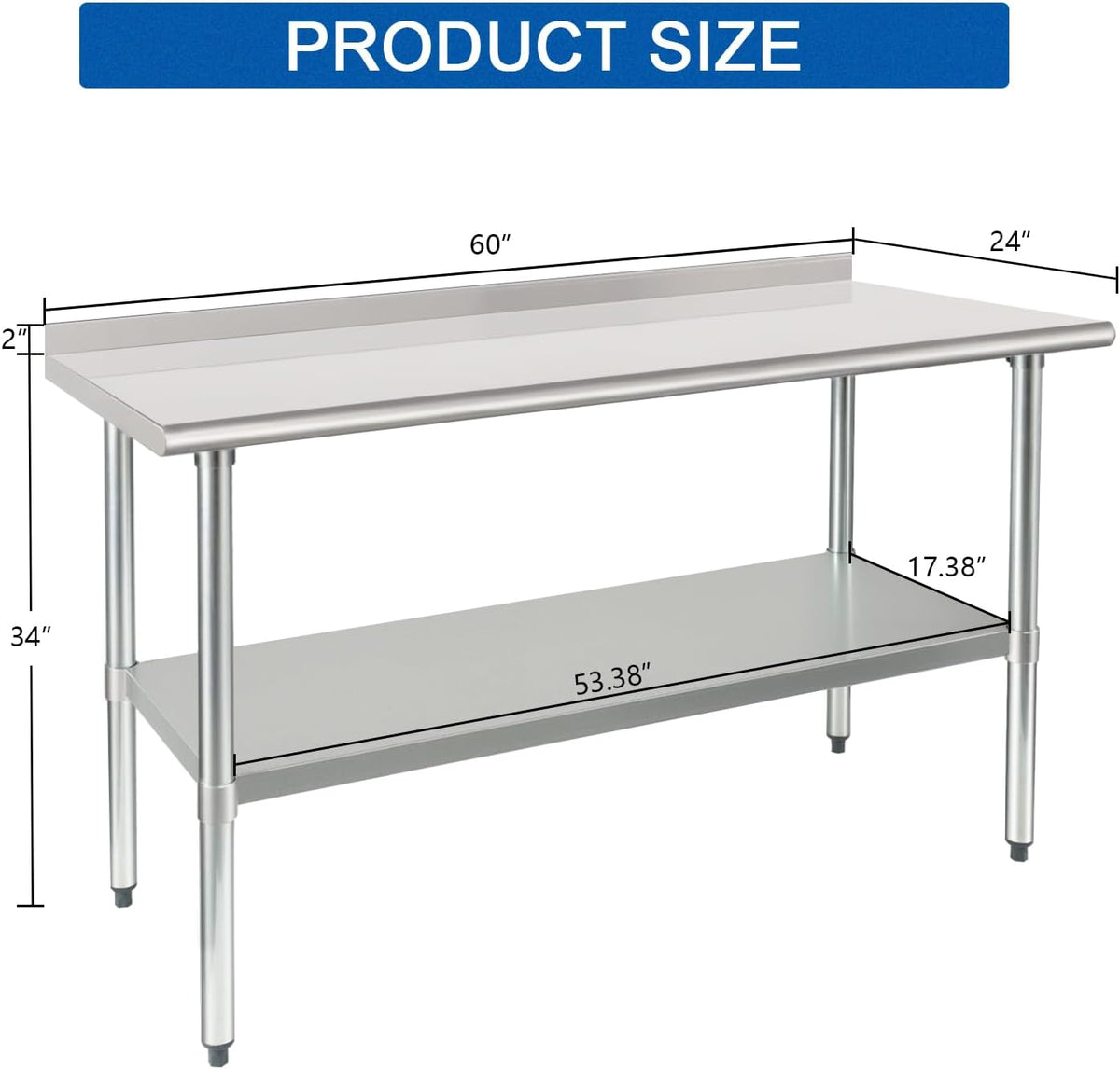 HARDURA Stainless Steel Prep & Work Table 24 x 60 Inches Backsplash