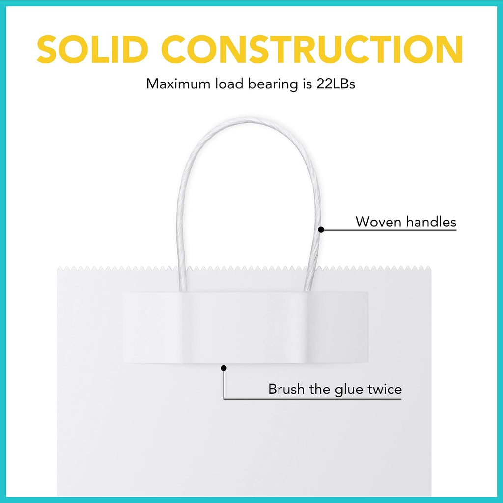 White Paper Bags with Handles, Large Shopping Bags 16x6x12, 50 Pack