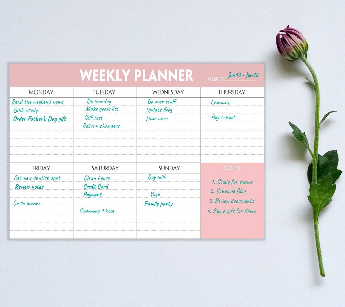 Weekly Planning Pad - Tear Off To Do List Pad with Daily Schedule & Calendar, 52 Sheets, 100gsm Paper, Undated Weekly