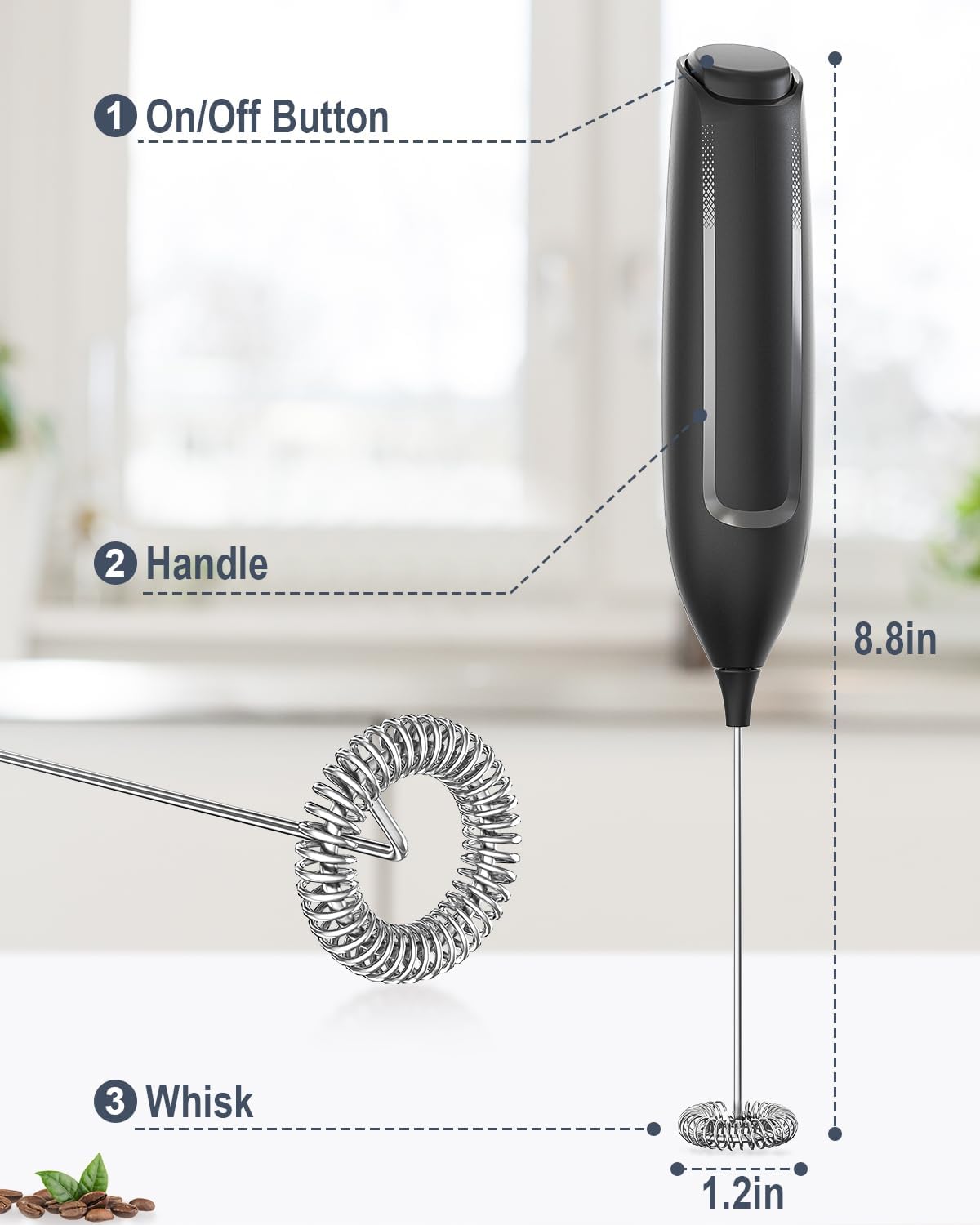 Milk Frother Handheld Battery, Electric Foam Maker Frother Wand, Drink Mixer with Stainless Steel Whisk for Coffee