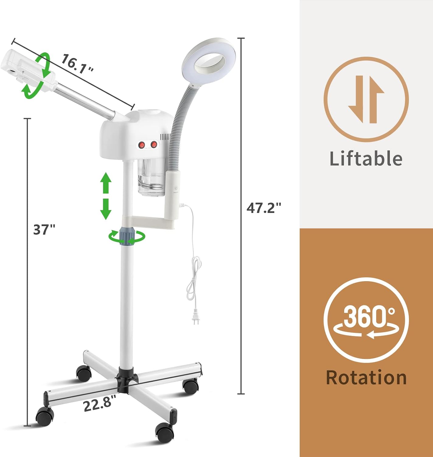2 in 1 Facial Steamer with 5X Magnifying Lamp, Esthetician Steamer Professional Aromatherapy Humidifier Face Spa Mist