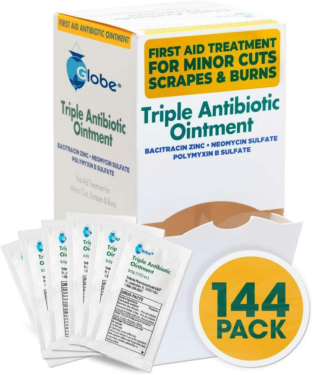 (144 Pack Triple Antibiotic Ointment 0.9g Single Packet, First Aid Kit for Minor Scratches, Wounds, Cuts and Burns