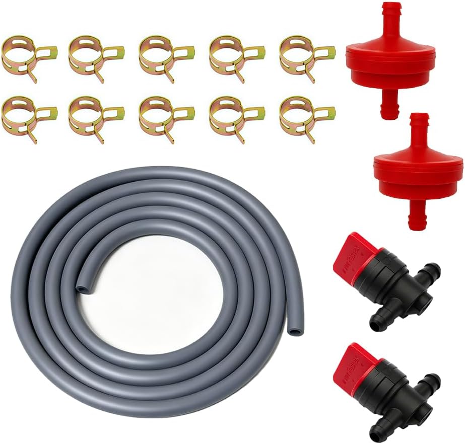 1/4 Fuel Line Hose Kit Compatible with Briggs and Stratton MTD Craftsman Troy Bilt Cub Cadet with Gas Clamps Valve & Filters 6.6 FT
