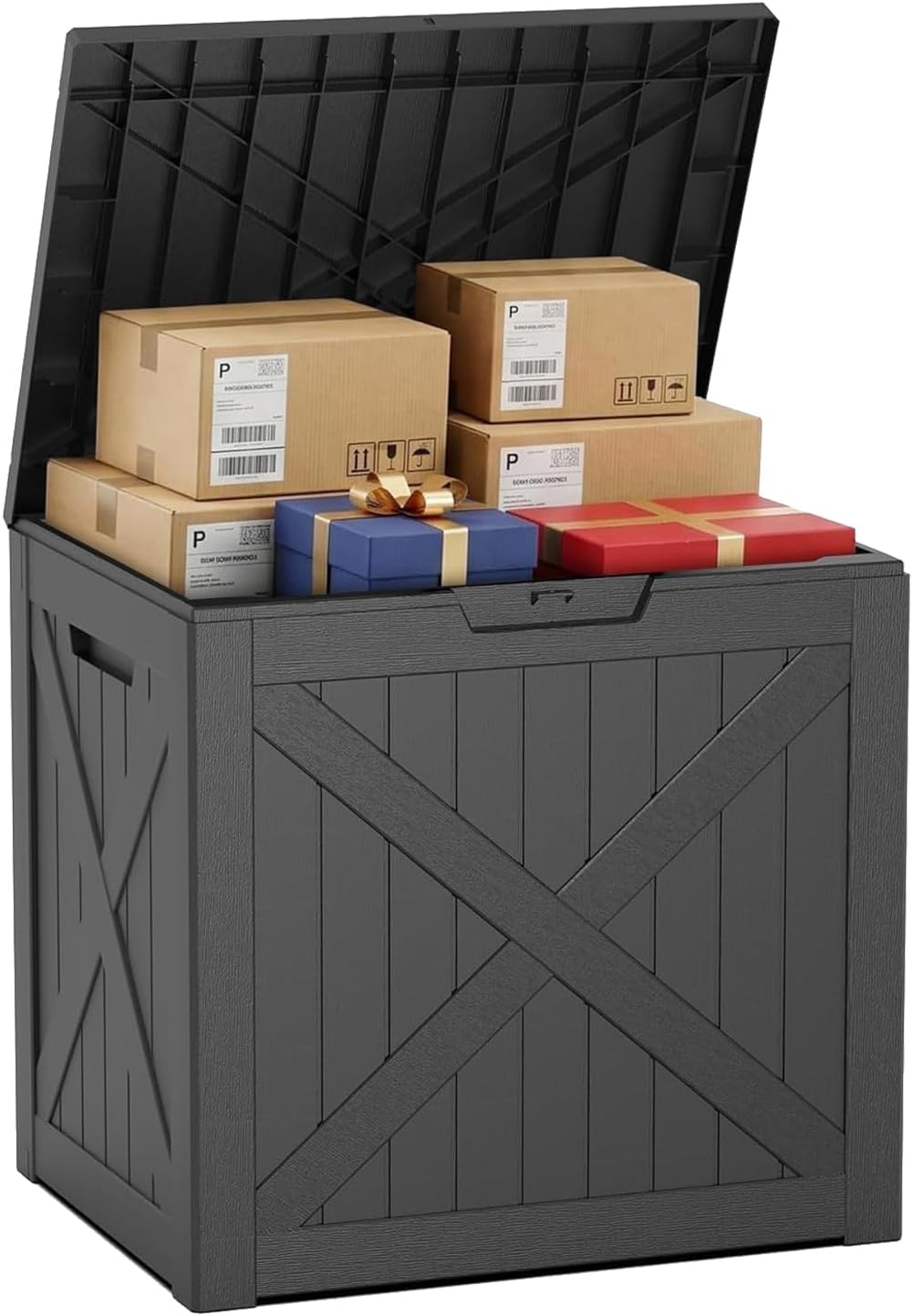 45 Gal Lockable Package Delivery Box Waterproof Outdoor Storage Box | Secure resin parcel drop box for porch
