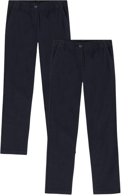 Girls' School Uniform Pull on Stretch Twill Pant, Straight Leg, Multipack