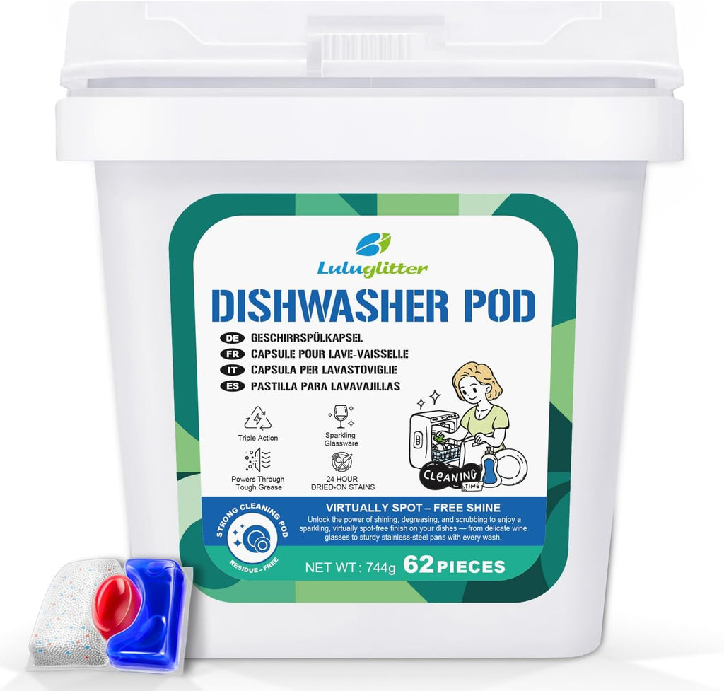 Dishwasher Pods 62 Count Dish Washer Soap Powerful Removes Burnt-On Stain