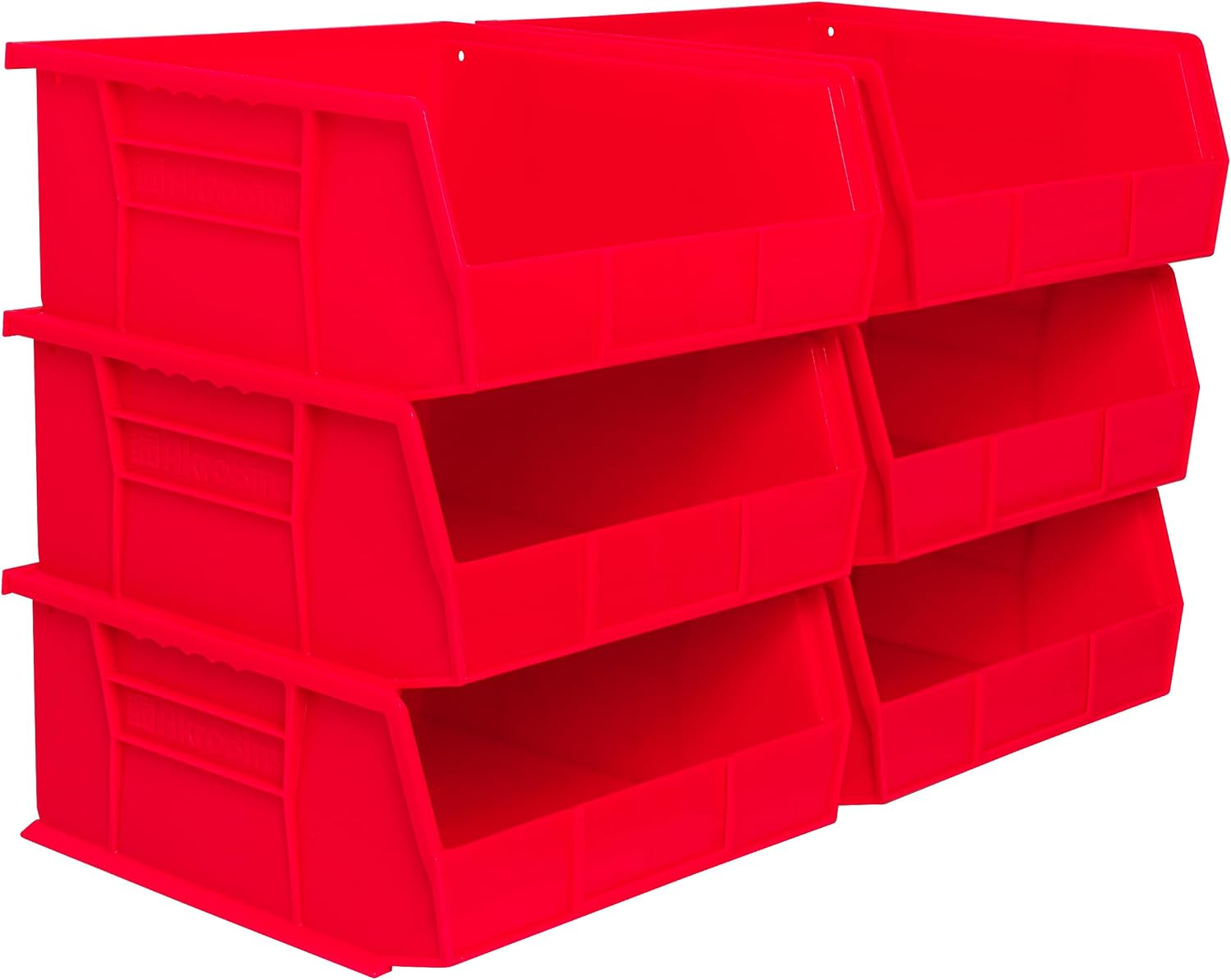 30235 AkroBins Plastic Storage Bins, 11"x11"x5", Red, 6-Pack | Space-Saving Stackable Bins for Garage, Pantry, Craft