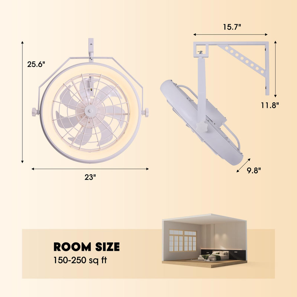23-Inch White Plug-In Wall Mounted Fan with LED Light and Remote
