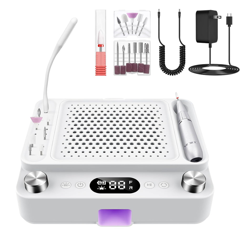 4-in-1 Nail Dust Collector,Electric Nail Drill,UV LED Lamp & Fill Light | Professional 40000 RPM Electric Nail